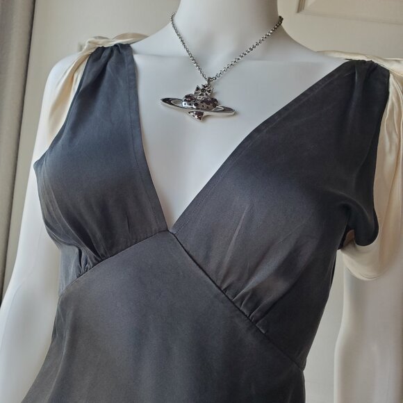 Women's Black Silk Sleeveless Empire Waist Blouse Top - Picture 6 of 8